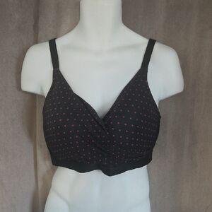 Deesse Lingerie 40DDD Wireless Black Bra with Pink Heart Accents